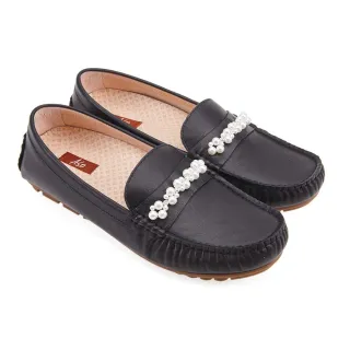 【A.S.O 阿瘦集團】A.S.O 健康按摩系列-造型珍珠方楦低跟莫卡辛樂福休閒鞋(女鞋_黑色)