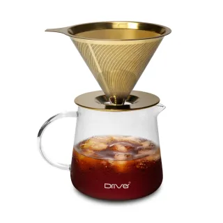 【Driver】鈦黃金流速MOKA濾杯壺組 2-4cup(咖啡壺 咖啡濾杯 耐熱玻璃壺 手沖咖啡 送禮推薦 咖啡禮盒)