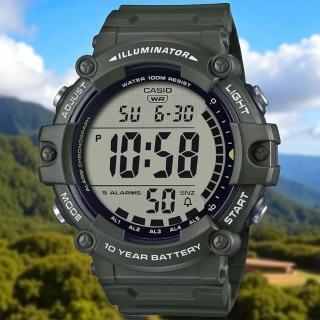 【CASIO 卡西歐】AE-1500WHX-3A 軍綠野戰型男電子錶(防水100米 大錶徑5.13公分)