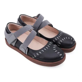 【A.S.O 阿瘦集團】A.S.O 健康按摩系列-自黏帶縫線娃娃鞋(女鞋_黑色)