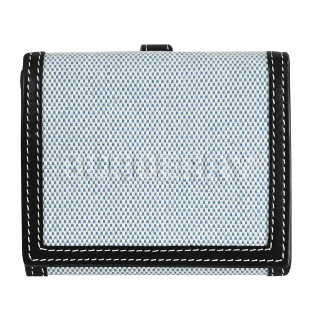 【BURBERRY 巴寶莉】LUNA 經典品牌LOGO棉麻牛皮拼接扣式雙面零錢短夾(黑邊)