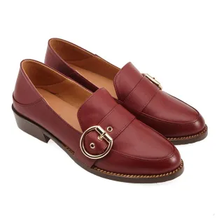 【A.S.O 阿瘦集團】BESO LADY GO系列-復古蠟感牛皮金屬飾釦樂福鞋(女鞋_正紅色)