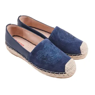 【A.S.O 阿瘦集團】BESO LADY GO系列-率性羊皮拼接老虎派對刺繡漁夫鞋(女鞋_藍色)