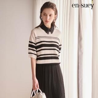 【en-suey 銀穗】條紋組織變化落肩線衫-女