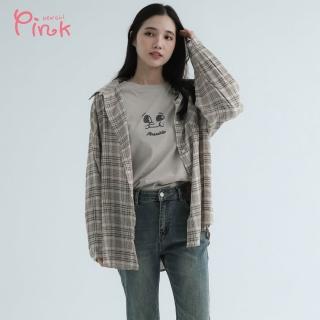 【PINK NEW GIRL】休閒格紋長袖襯衫 X2203CC