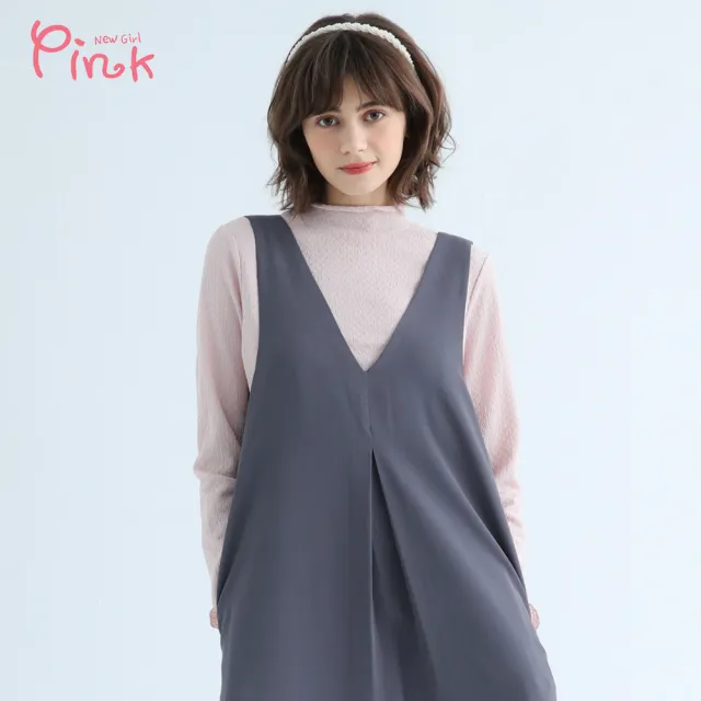 【PINK NEW GIRL】氣質菱格紋高領內搭/長袖上衣  X1311LB(2色)