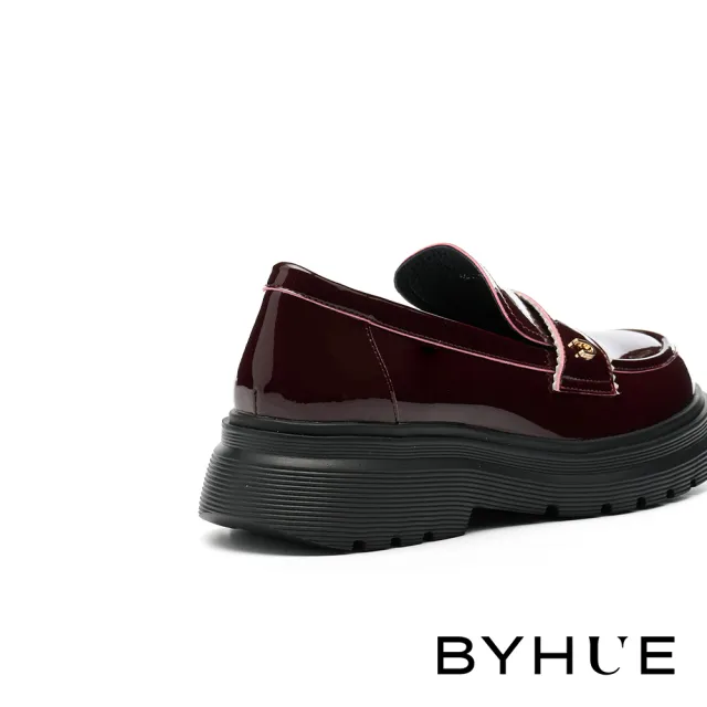 【BYHUE】純欲學院風U字釦寬帶異材質軟芯微Q底樂福厚底鞋(紅)