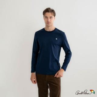 【Arnold Palmer 雨傘】男裝-四色傘繡章長袖圓領T(藏青色)