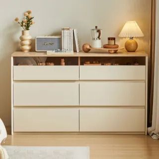 【hoi! 好好生活】預購60天★林氏木業北歐簡約拼色六斗櫃 UT1E(原木色+白色)