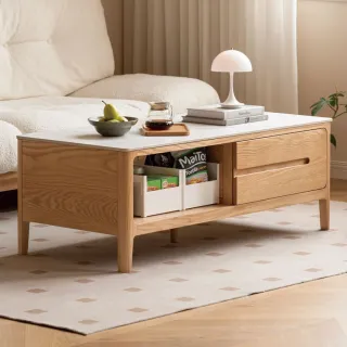 【hoi! 好好生活】源氏木語西雅圖橡木原木色三抽岩板茶几1.2M Y9041