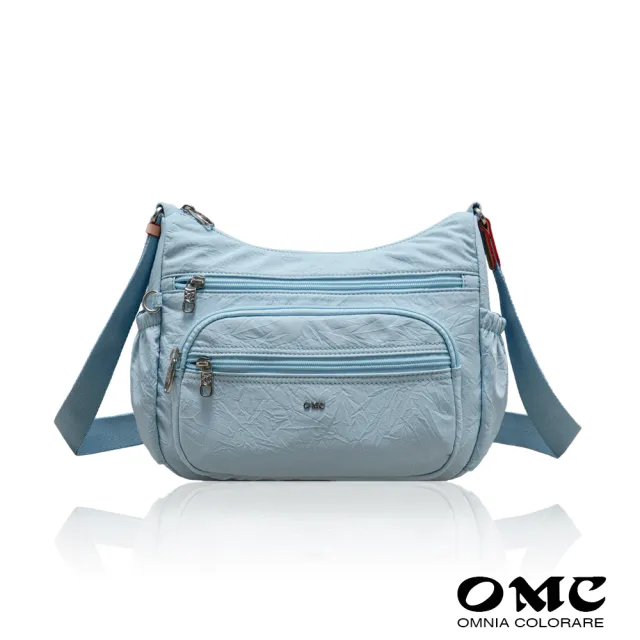 【OMC】輕盈紙感橢圓袋多隔層側背斜背包33601(粉嫩藍)