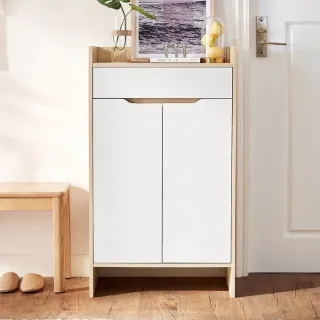 【hoi! 好好生活】Linsy美式現代小戶型雙門對開鞋櫃0.6M 原木+白色 JS1N