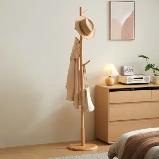 【hoi! 好好生活】林氏木業北歐經典圓盤全實木衣帽架LS176-原木色