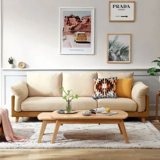 【hoi! 好好生活】Linsy北歐雙色三人布沙發2.16M 米黃色 S023