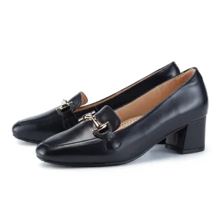 【ORIN】百搭氣質真皮馬銜釦中跟鞋(黑色)