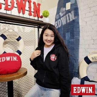 【EDWIN】男裝 網路獨家↘圓標LOGO連帽拉T外套(黑色)