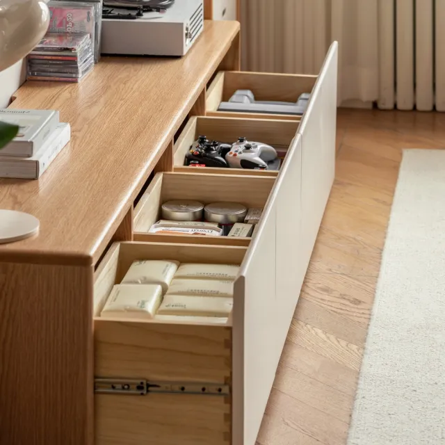 【hoi! 好好生活】預購60天★源氏木語豎白橡木實木四抽電視櫃2.2M Y00N35