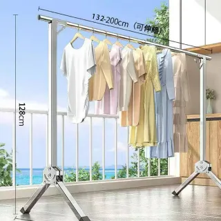 【小不記】加長不鏽鋼免安裝伸縮曬衣架(落地晾衣架 晾衣桿 防風衣架 折疊晾衣架 不鏽鋼衣架曬衣桿 衣架)