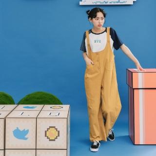 【Dailo】可愛貓貓口袋彈性連身褲(藍 綠 黃)