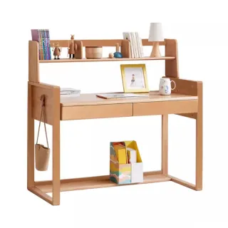 【hoi! 好好生活】源氏木語實木升降兒童書桌0.9M+矮上架 Y05X03