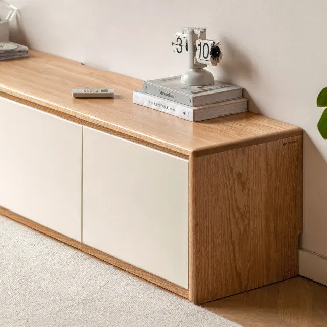 【hoi! 好好生活】預購60天★源氏木語豎白橡木實木四抽電視櫃2M Y00N35