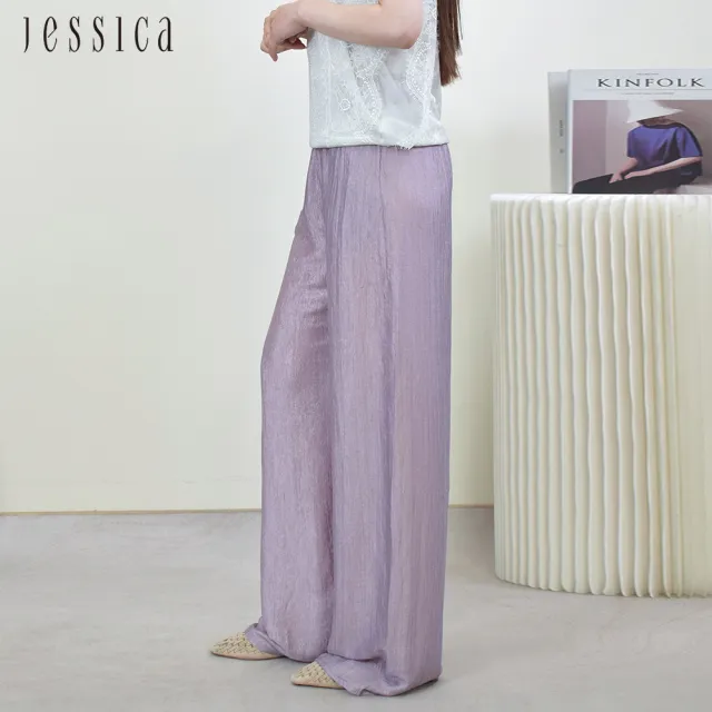 【JESSICA】鬆弛慵懶風醋酸鬆緊腰闊腿褲長褲J53211