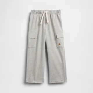 【GAP】男幼童裝 純棉小熊刺繡抽繩鬆緊工裝褲-灰色(460896)