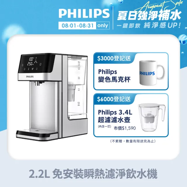 【Philips 飛利浦】2.2L免安裝瞬熱濾淨飲水機 ADD5910M(主機內含濾芯)