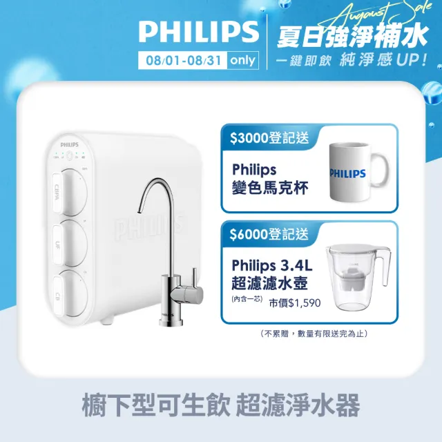 【Philips 飛利浦】櫥下型可生飲 超濾淨水器(AUT3234-含基本安裝)