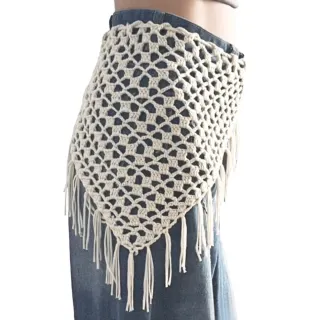 【點綴配飾】韓系編織鏤空流蘇三角巾腰封(腰帶 屁簾 綁帶 圍裙 頭巾 蕾絲 海邊穿搭 泳衣配件 比基尼)