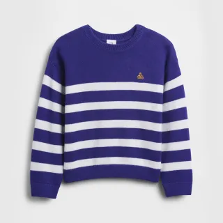 【GAP】男幼童裝 純棉小熊刺繡圓領長袖針織衫-藍色(815541)