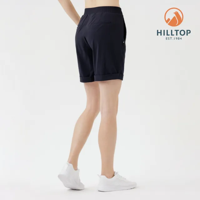 【Hilltop 山頂鳥】超潑水抗UV施華洛世奇水鑽撞釘彈性短褲 女款 黑｜PS09XF77ECA0