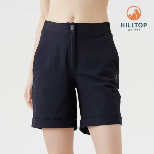 【Hilltop 山頂鳥】超潑水抗UV施華洛世奇水鑽撞釘彈性短褲 女款 黑｜PS09XF77ECA0