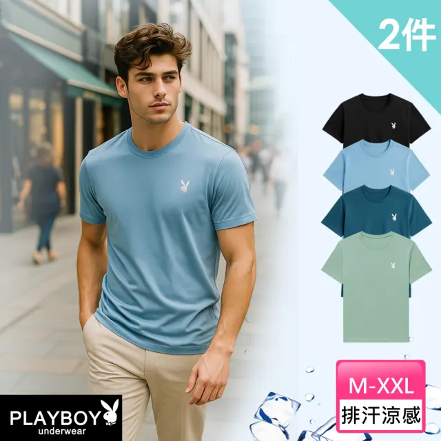 【PLAYBOY】//2件組 親膚透氣快乾圓領短袖衫-速(速乾/男短袖/上衣)