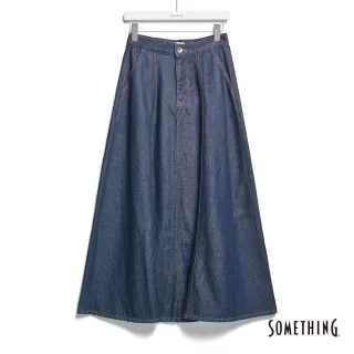 【SOMETHING】女裝 高腰8片剪裁圓長裙(原藍色)
