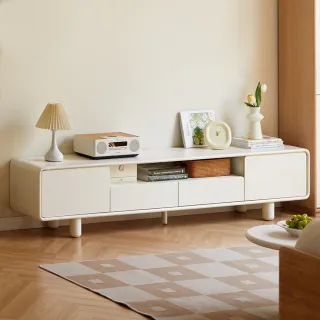 【hoi! 好好生活】維莎原木奶油風實木二抽儲物電視櫃2M J01Q08