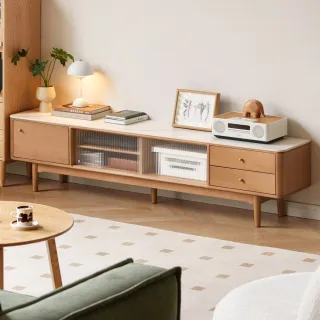 【hoi! 好好生活】預購60天★源氏木語楊木原木色實木滑門岩板電視櫃1.5M Y270N02