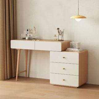 【hoi! 好好生活】Linsy北歐空島三鬥櫃伸縮化妝桌 原木色 UV2C