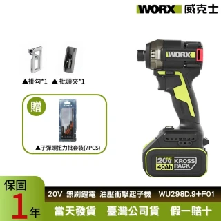 【WORX 威克士】20V 60Nm螺絲起子 電動起子WU298D.9+F01(電動起子機  螺絲起子組 電動螺絲刀)