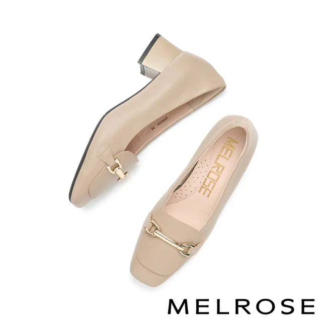 【MELROSE】美樂斯 復古時尚一字釦全真皮樂福方頭高跟鞋(可可)