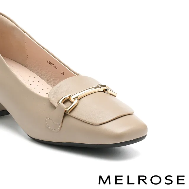 【MELROSE】美樂斯 復古時尚一字釦全真皮樂福方頭高跟鞋(可可)