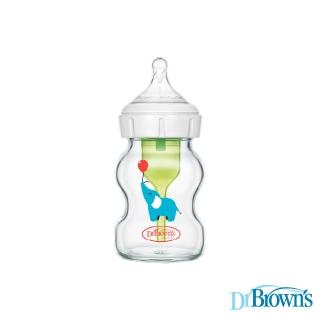【Dr.Brown’s 布朗博士】零負壓導流寬口玻璃奶瓶150ml-大象款