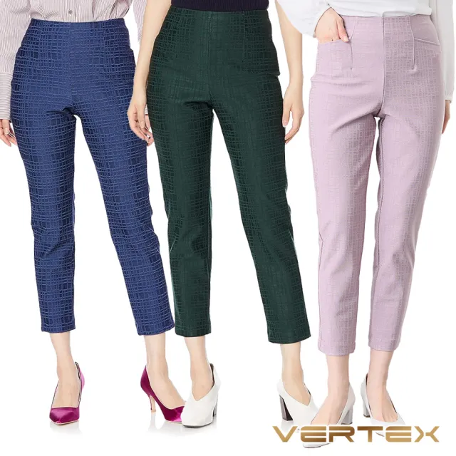 【VERTEX】100%日本製頂級絲光緹花美型褲1入 通勤百搭/彈力舒適/九分褲(藍/綠/紫粉)