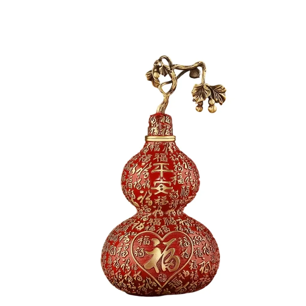 巨匠】風水擺件純黃銅葫蘆擺件中國紅高約13cm 開蓋家用福祿吉祥招財