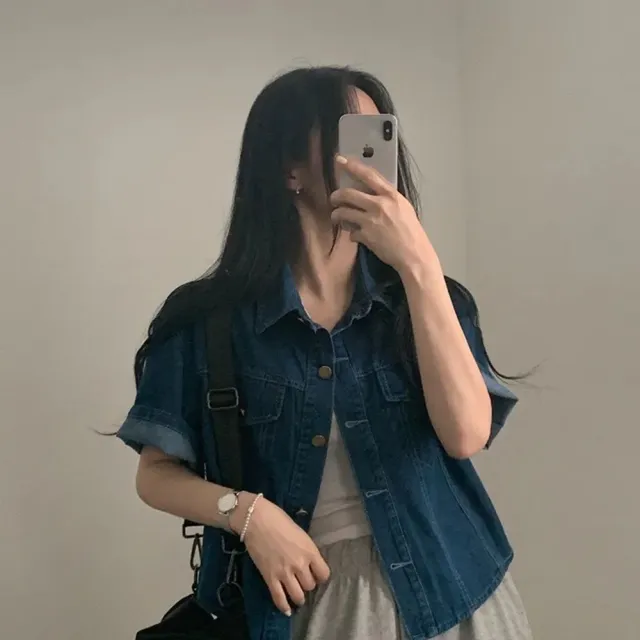 【D.studio】韓版復古寬鬆休閒百搭短袖牛仔外套(上衣女裝衣服薄外套罩衫防曬外套小外套短版外套 J389)