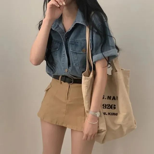 【D.studio】韓版復古寬鬆休閒百搭短袖牛仔外套(上衣女裝衣服薄外套罩衫防曬外套小外套短版外套 J389)