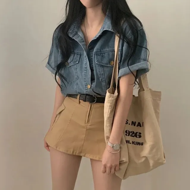 【D.studio】韓版復古寬鬆休閒百搭短袖牛仔外套(上衣女裝衣服薄外套罩衫防曬外套小外套短版外套 J389)