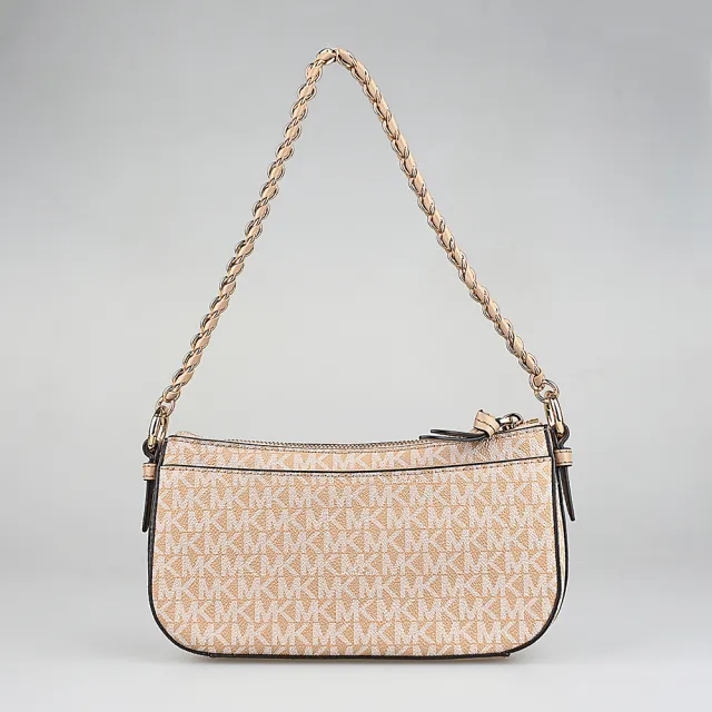 【Michael Kors】MICHAEL KORS 經典LOGO四合一PVC搭縫線牛皮拉鍊釦式手提斜背包(駱駝棕x奶茶棕)