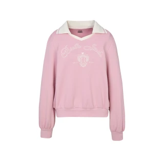 【FILA官方直營】女學院風長袖V領T恤-粉色(5TEZ-5015-PK)