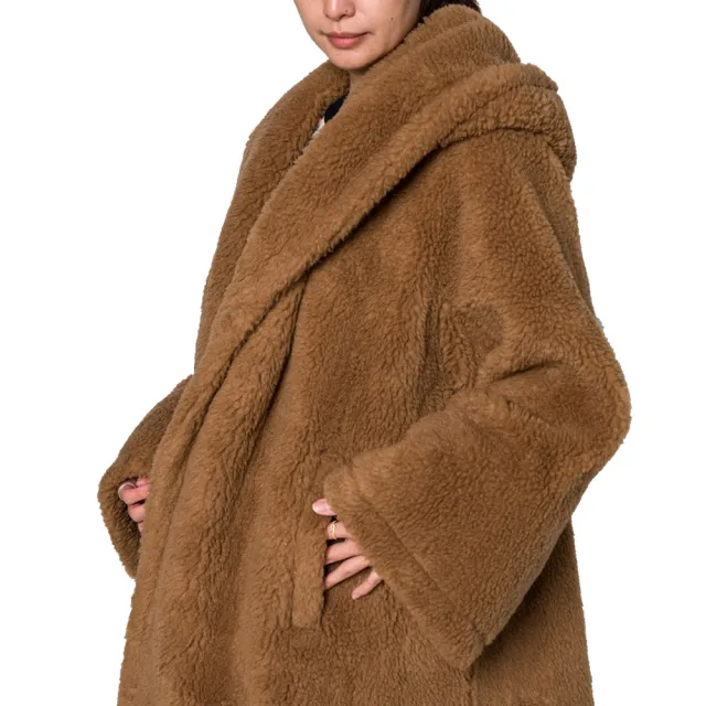 S Max Mara】APOGEO Oversized Teddy 厚絨泰迪落肩長大衣(棕/UK4 